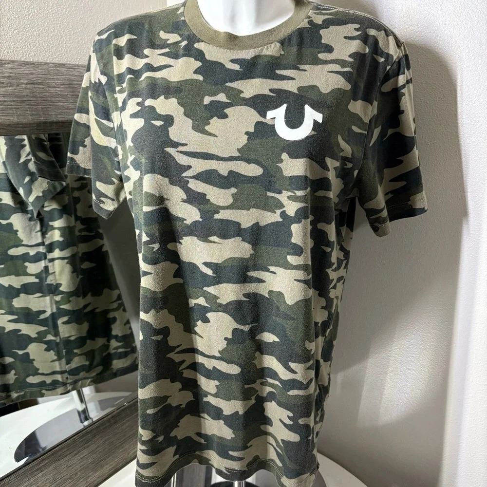 True Religion Green Camouflage Short Sleeve Tee